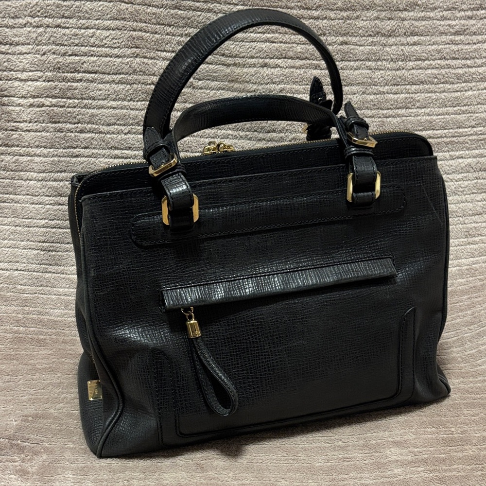 Escada Top Handle Tote Black Handbag with Gold Accents